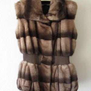 Natural women Mink Fur sleeveless Coat Italy waist